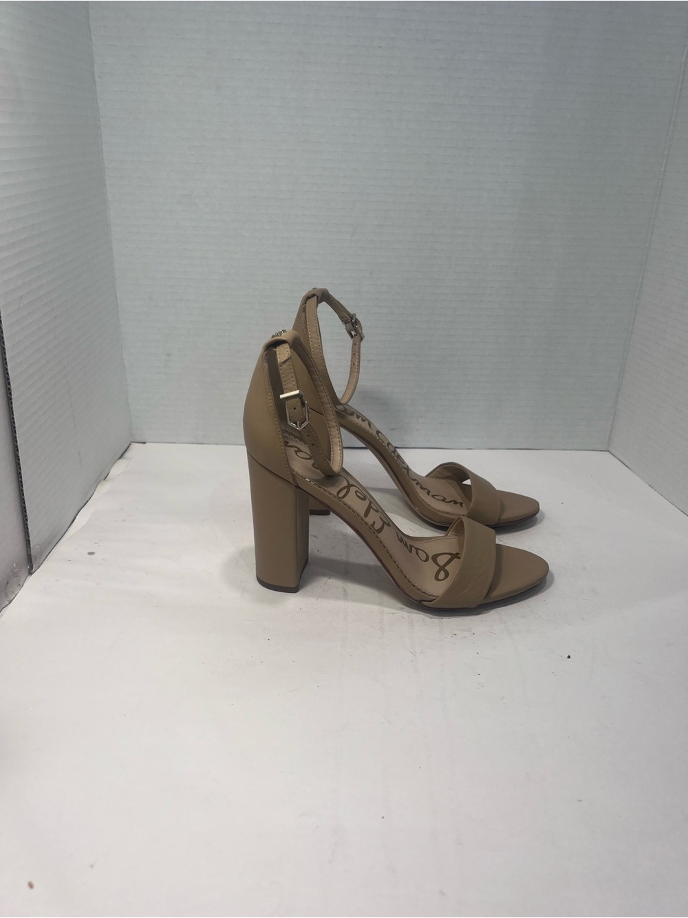 Sam Edelman Nude Tan Ankle-Strap Block Heels